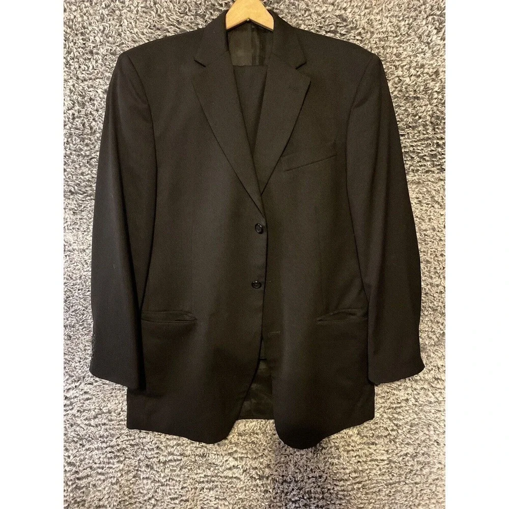 Stafford Suit Mens 40S Jacket 35x28 Pants Black Wool 2 Piece 3 Button 90s